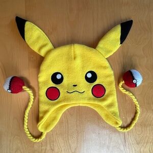 NWOT Pikachu Beanie Knit with Pokémon Ears and Pokeballs Unisex One Size